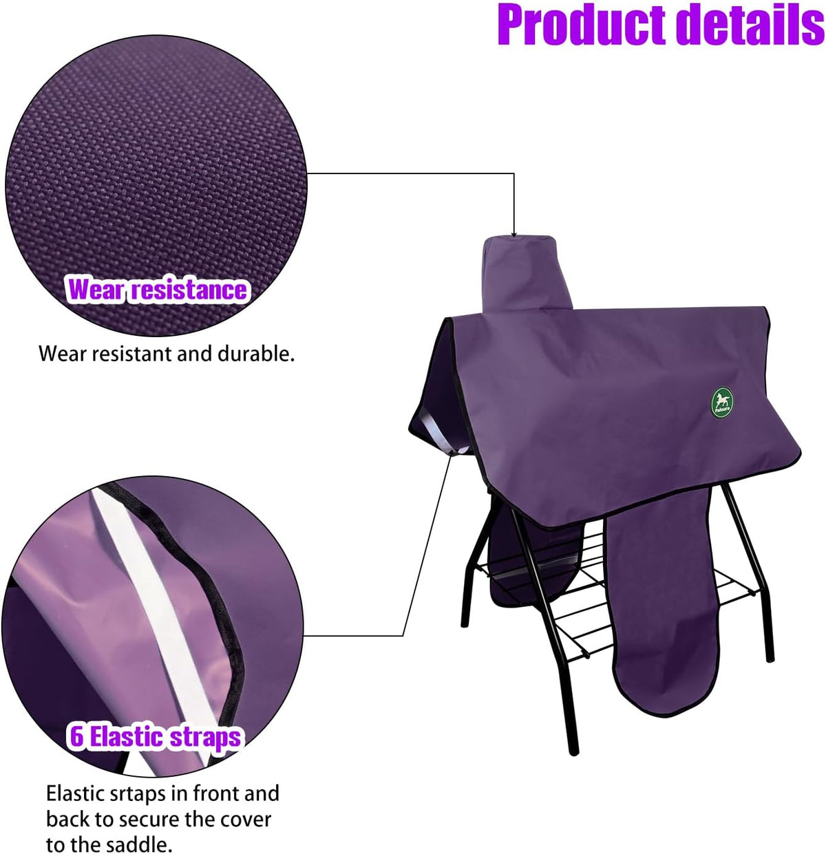 Western Saddle Cover with 6 Elastic Straps（Purple）