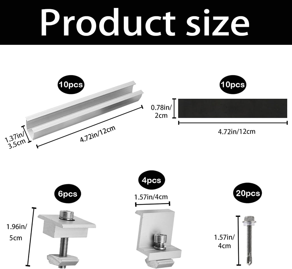 Solar Panel Mounting Brackets for Roof, Aluminum Solar Rails | Solar Panel Mounting Kit For 4 Panels, Included 10 X