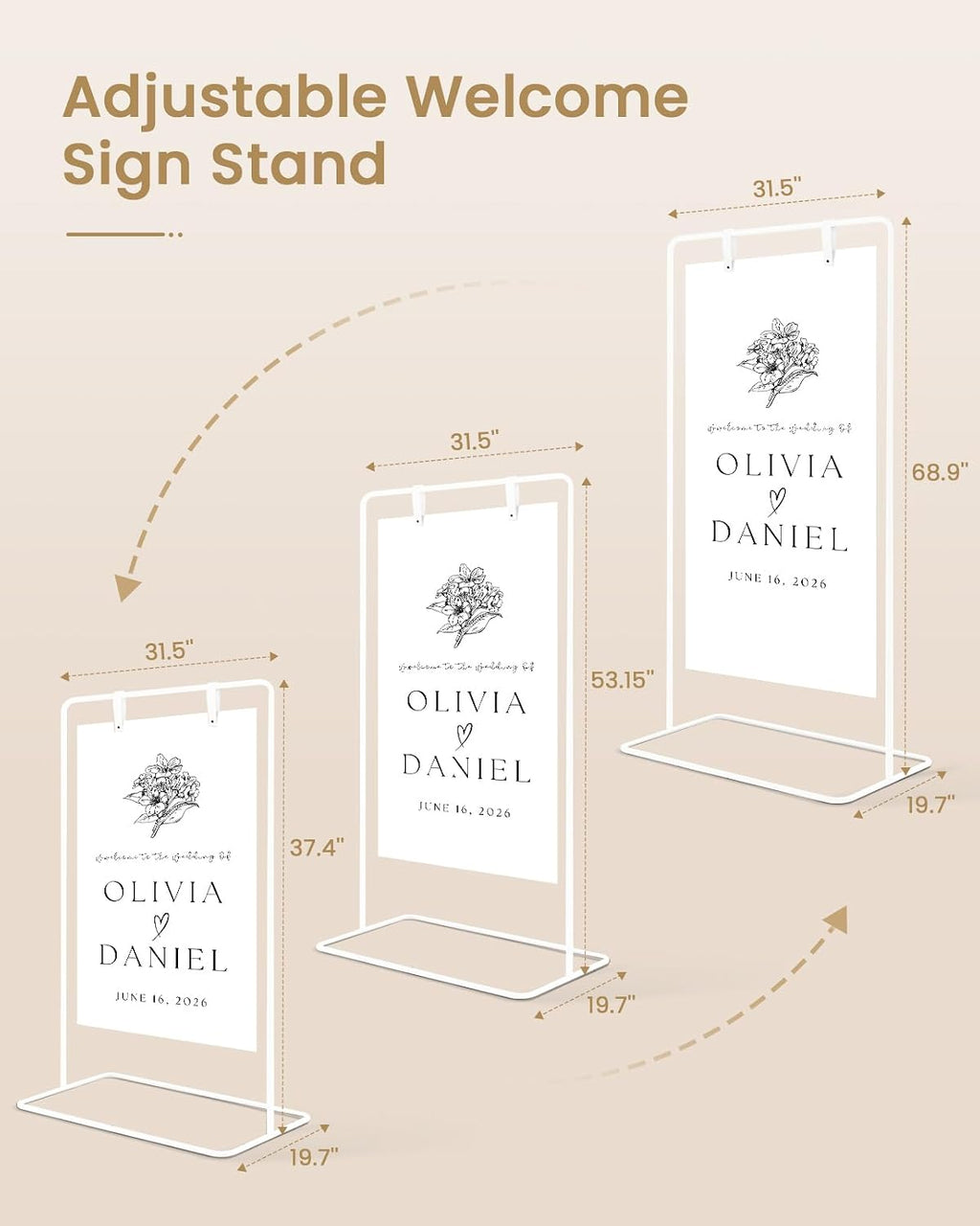 Wedding Welcome Sign Stand, White Sign Holder, Includes Design Bundle | Easel Stand for Sign Poster With Ground