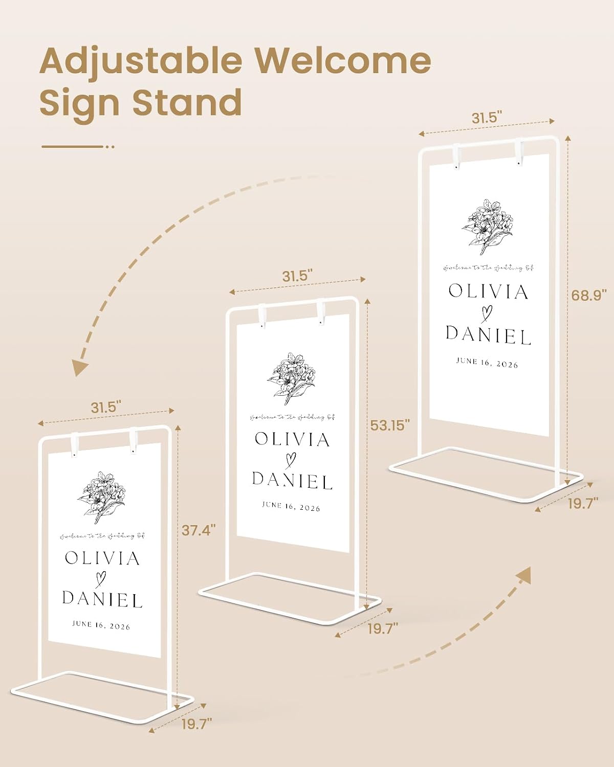 Wedding Welcome Sign Stand, White Sign Holder, Includes Design Bundle | Easel Stand for Sign Poster With Ground