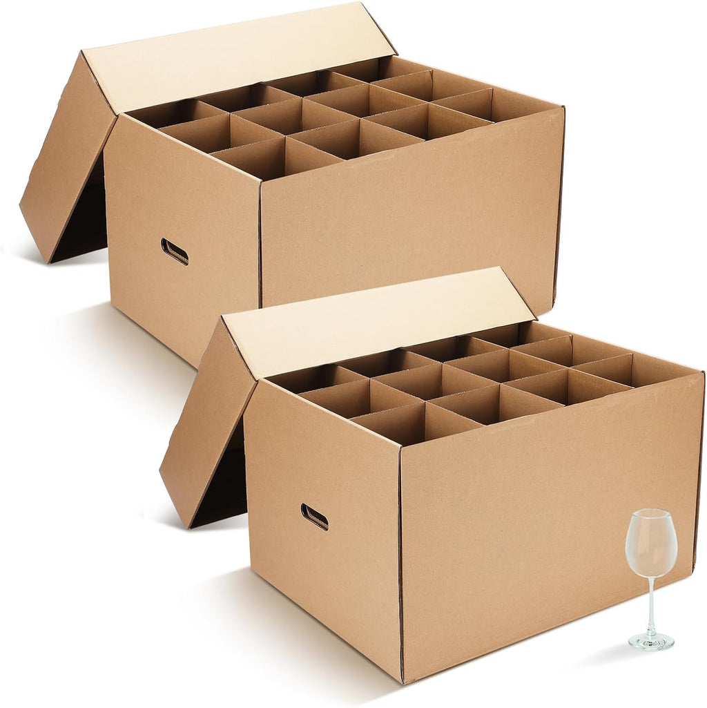2 Pack Wine Glass Moving Boxes Kitchen Moving Boxes with Handle Kitchen Kit with Lid for Dish Glassware (20 x 15 x 12