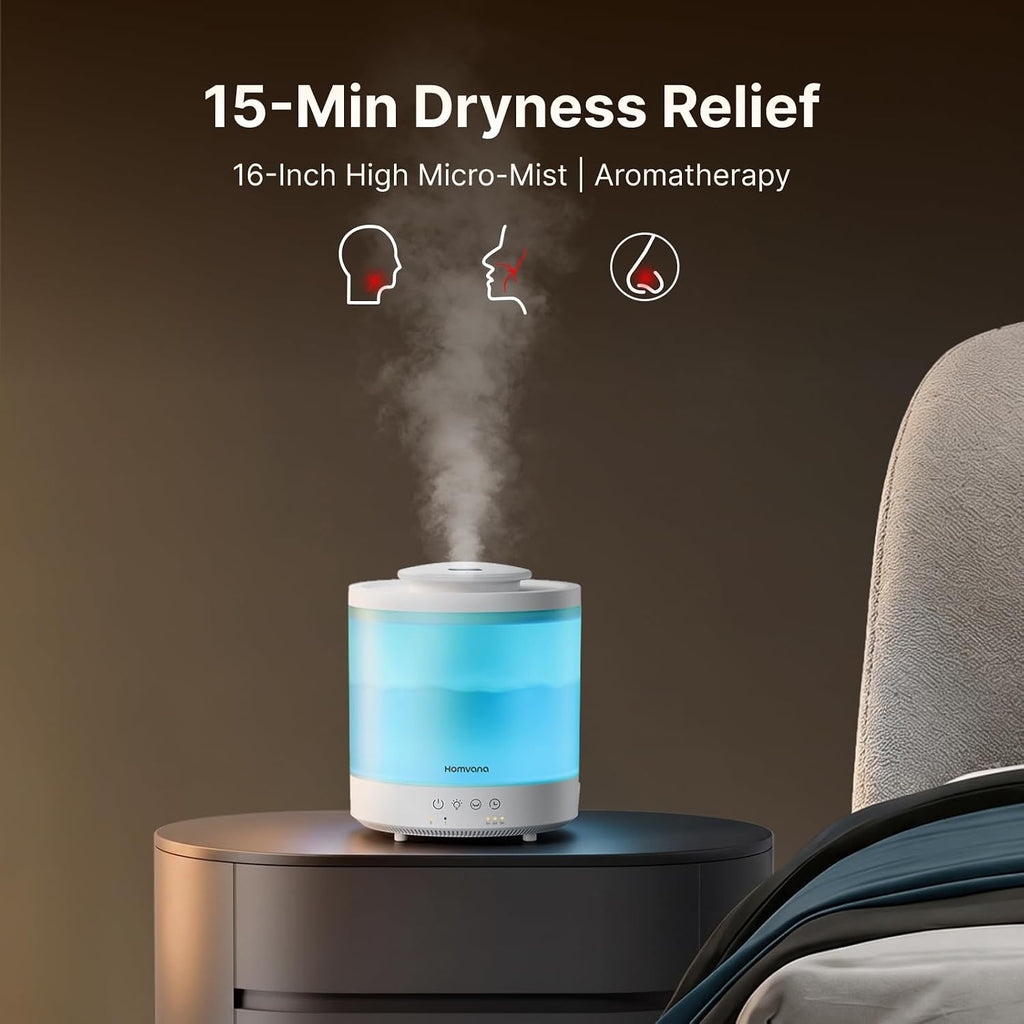 Humidifiers for Bedroom, Large Room, 1.5L Top-Fill, 2 Packs | 3 in 1 Ultrasonic Humidifier Oil Diffuser for