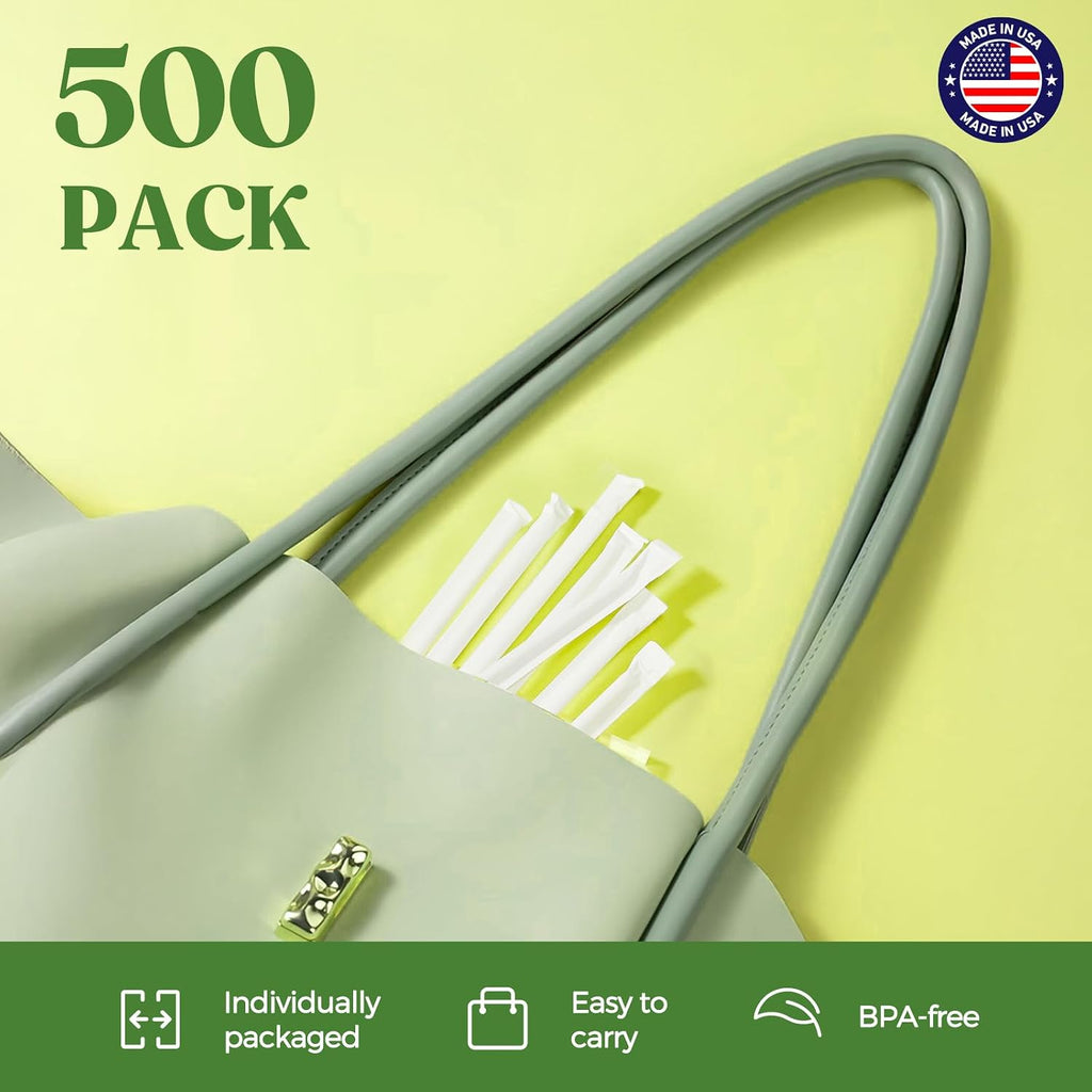 Glotoch 500PCS Individually Wrapped Clear Plastic Straws, 7.75'' Long