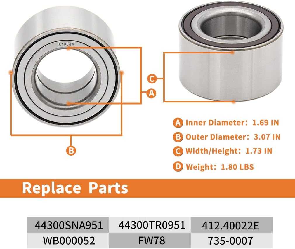 2 Pack of 510089 Front Wheel Bearing Hub Assembly Compatible with Acura ILX 2013 2014, Honda Civic 2006-20 LX Hybrid HF GX EX DX LX-P EX-T