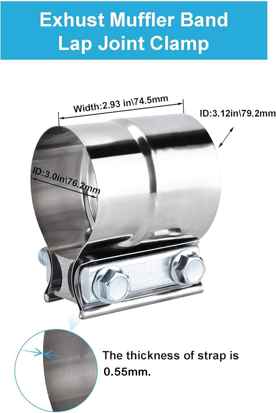 2.5 Inch Exhaust Clamps 2 Packs,2 1/2in Lap Joint Band Clamp