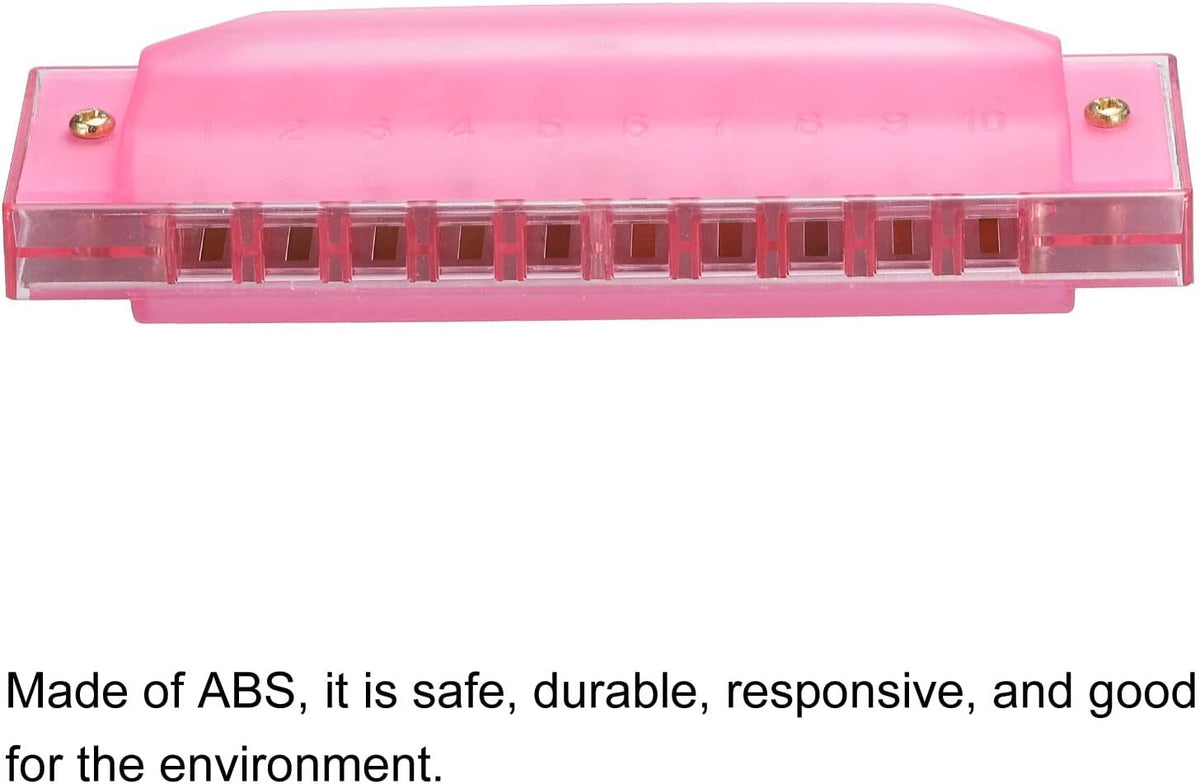 Clearly Colorful Translucent Harmonica 10 Holes Pink ABS Harp Mouth with PVC Box for Educational Musical Instruments