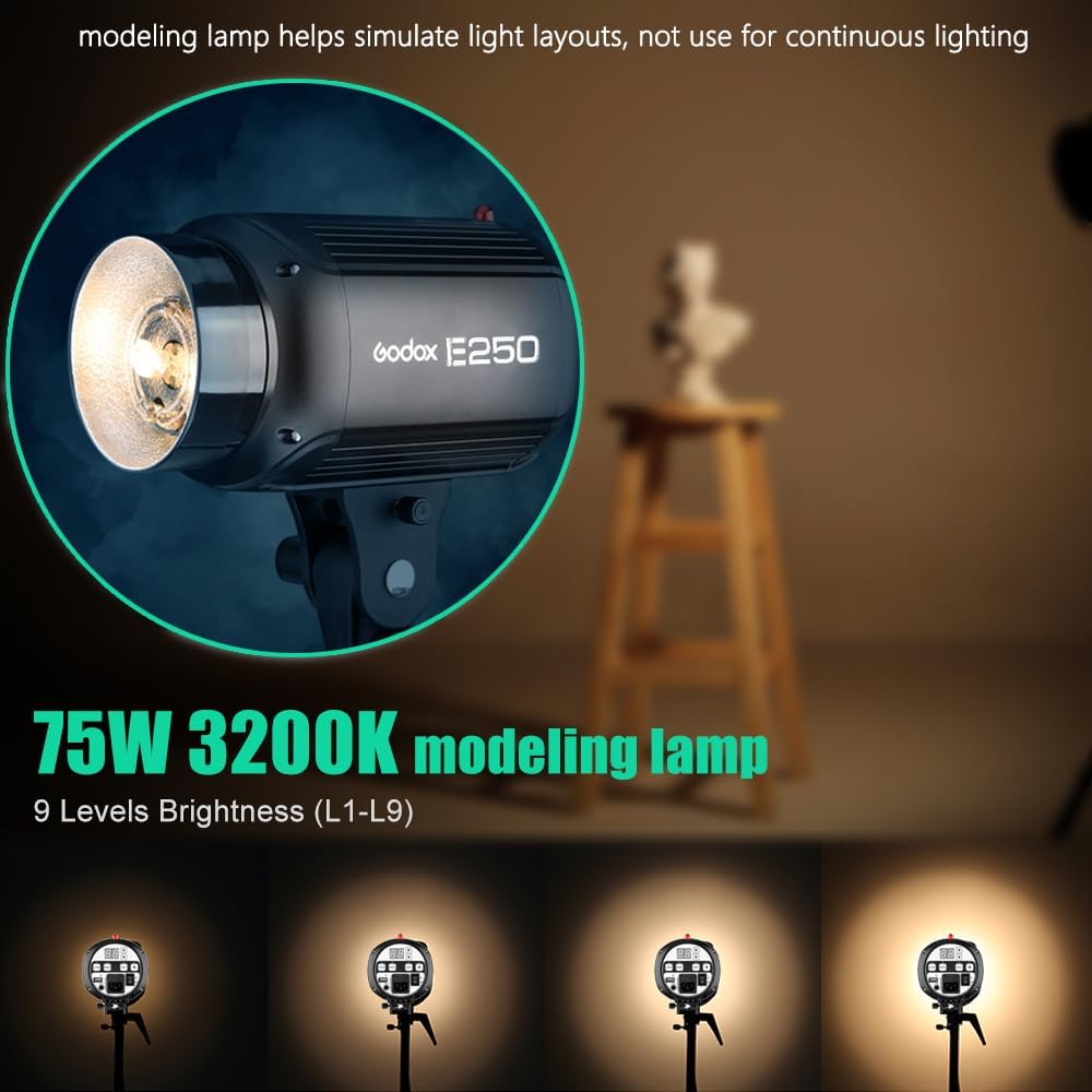 750W Studio Strobe Flash Light Kit, 3-Light Godox Strobe Lighting Kit for Photography, 3x250W 5600K Monolights with