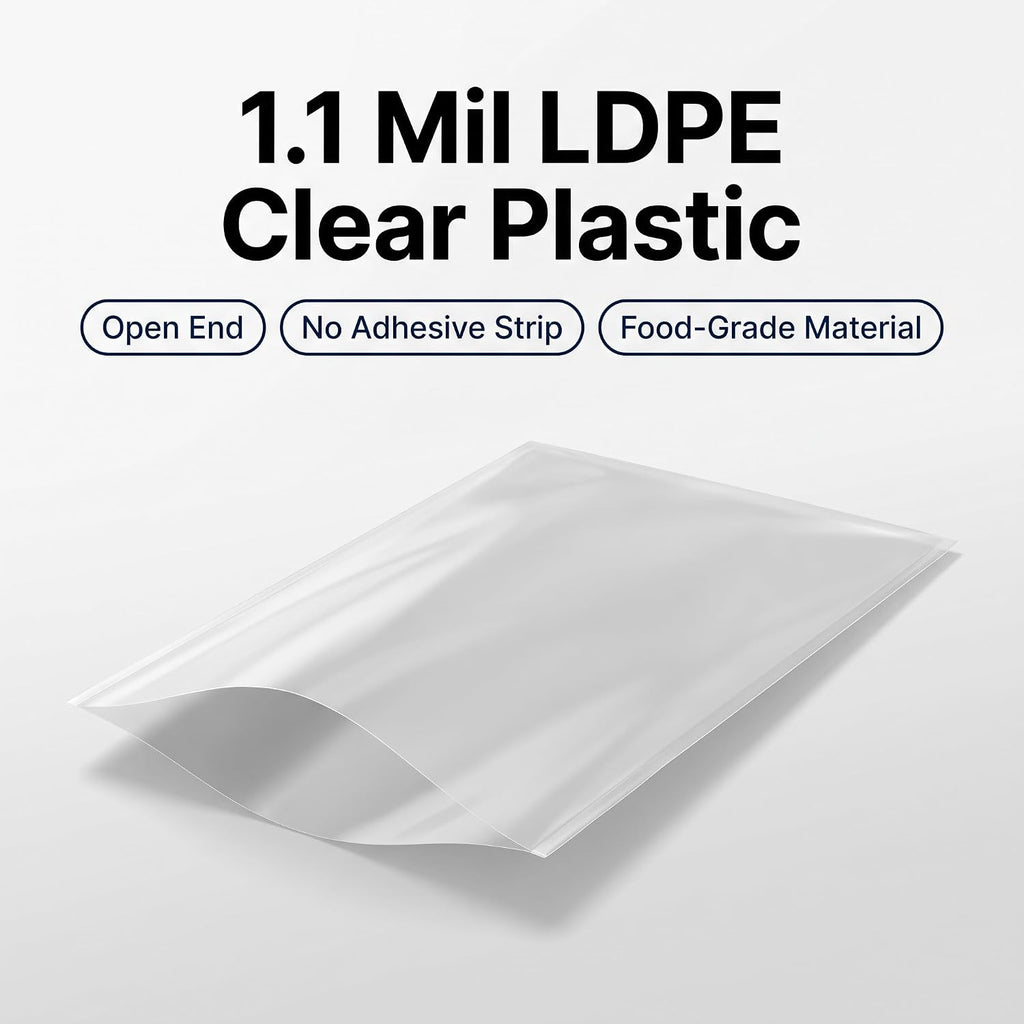9" X 12" Open-End Flat Clear Poly Bags (1000 Count) - 1.1 Mil Plastic
