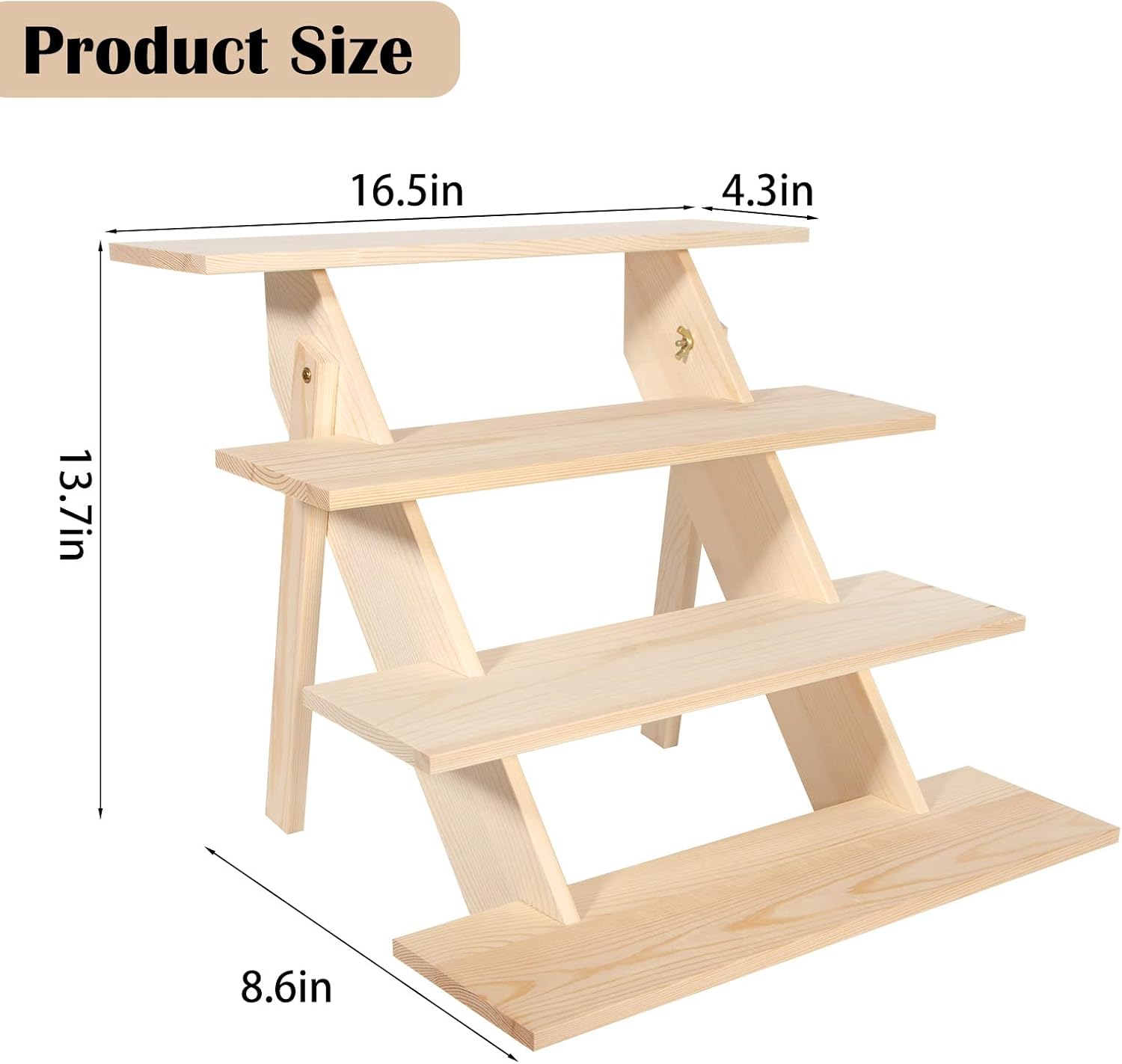 4 Tier Wood Cupcake Display Stand, Retail Cookie Display Riser,Nature | Tool-Free Rustic Tiered Table Stand for