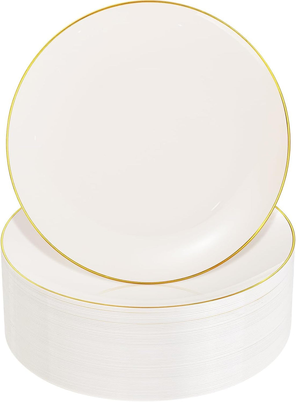 100PCS Ivory and Gold Plastic Plates 10.25″ Disposable Dinner Plate