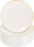 100PCS Ivory and Gold Plastic Plates 10.25″ Disposable Dinner Plate