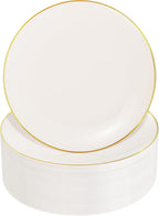 100PCS Ivory and Gold Plastic Plates 10.25″ Disposable Dinner Plate