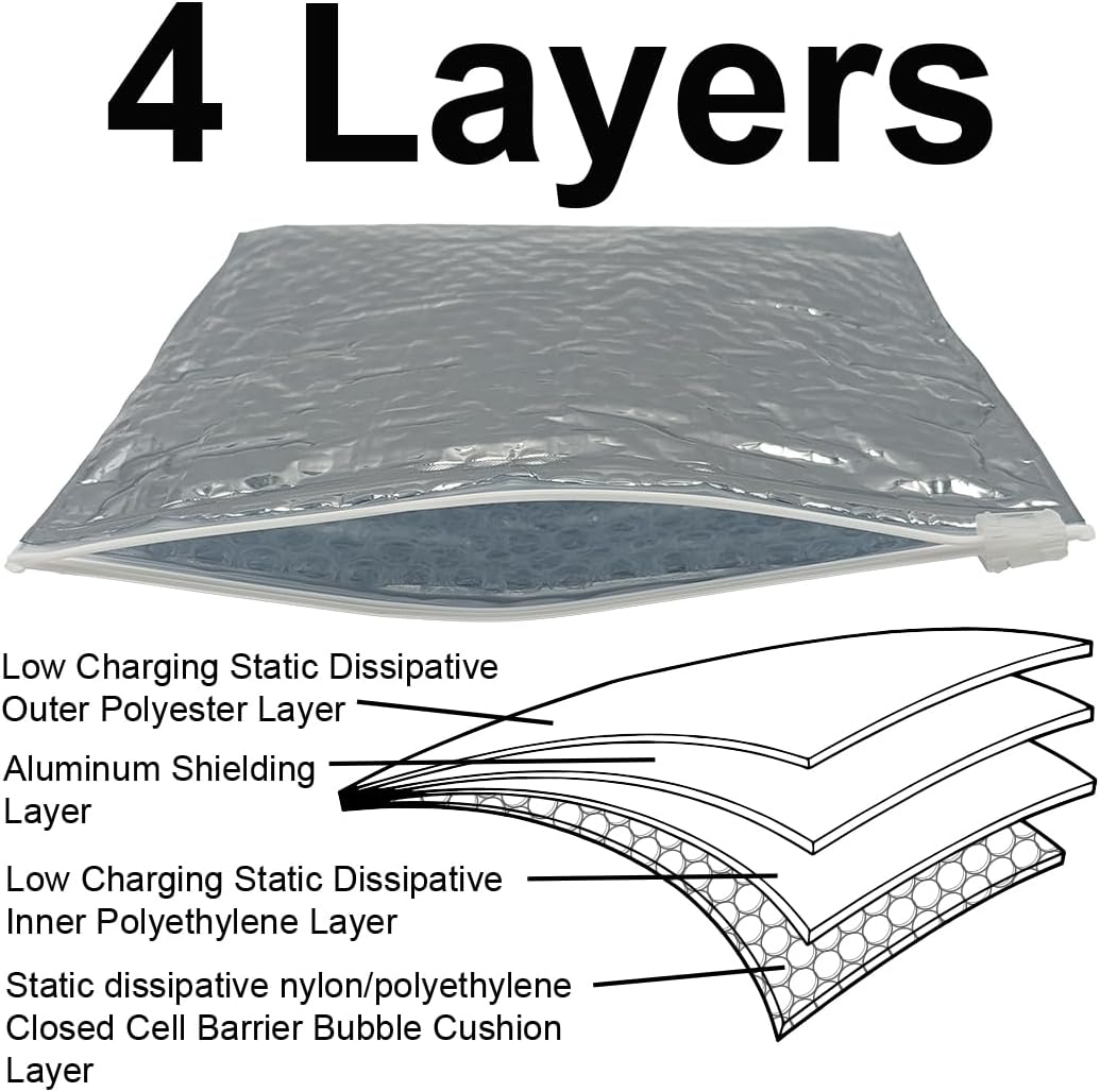 10 Pack 8" x 10" Cushioned Static Shielding Bags - Resealable Lightweight ESD Protective Anti-Static Packaging, Made