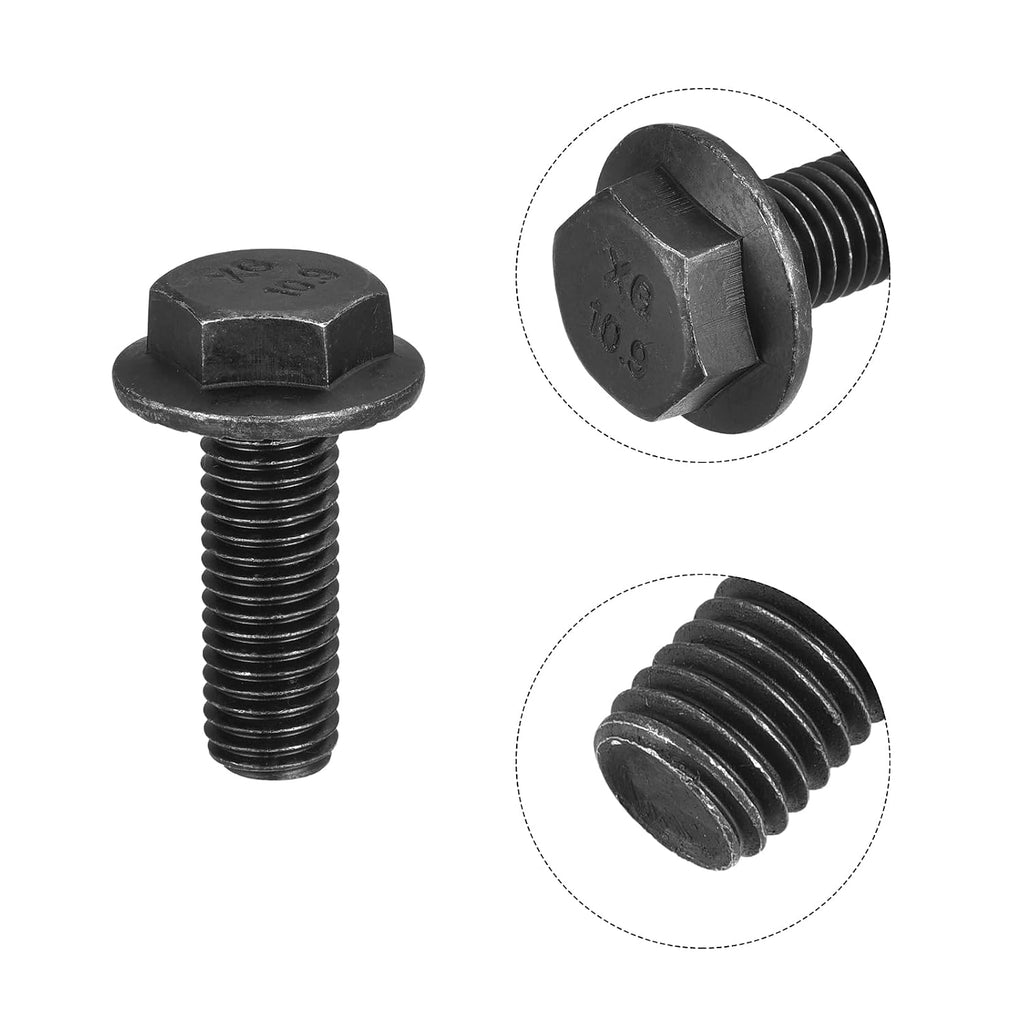 uxcell M12-1.75x35mm Hex Serrated Flange Bolts 10.9 Grade Carbon Steel Screws 6pcs