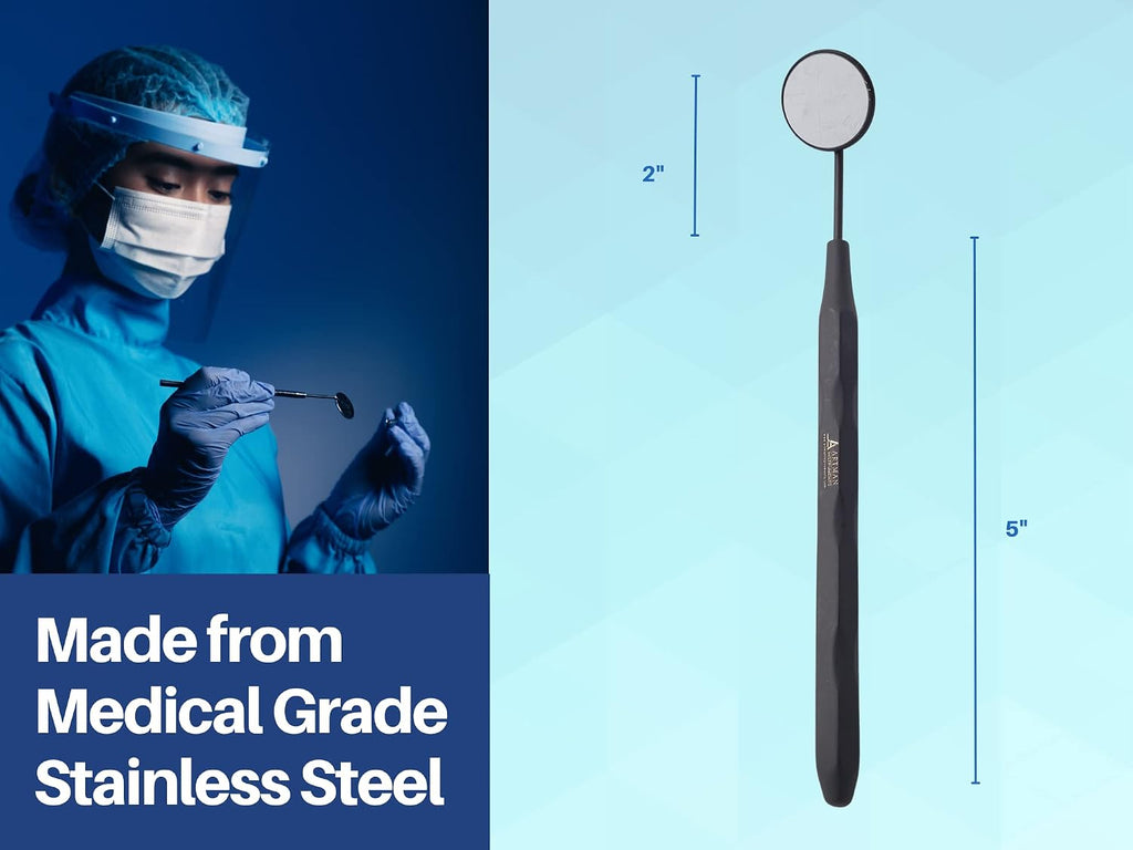 Dental Mirror Stainless Steel Matte Black, Set of 5 Dental Mirrors Front Surface Rhodium Plasma Coated for General