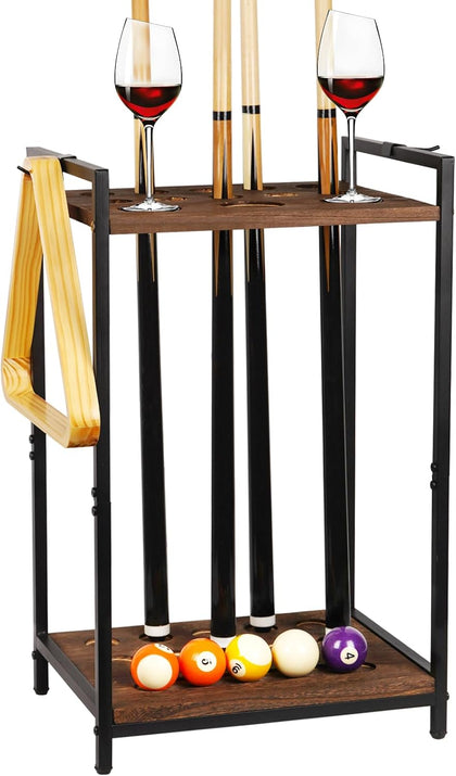 Pool Stick Holder, 10-Hole Wooden Freestanding Billiard Cue Racks Black | Cue Stick Holder for Game Room Billiard
