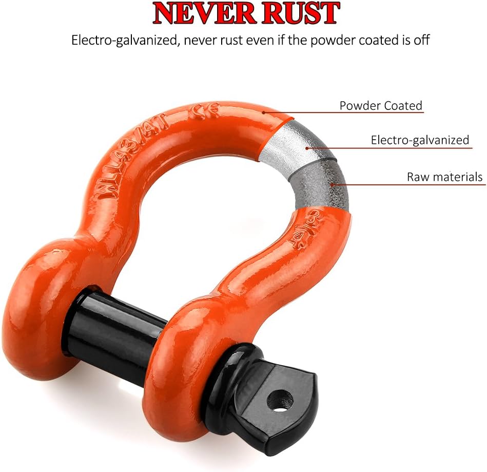 Shackles 3/4" (2 Pack) D Ring Shackle Rugged Off Road Shackles 28.5 Ton (57,000 lbs) Maximum Break Strength with