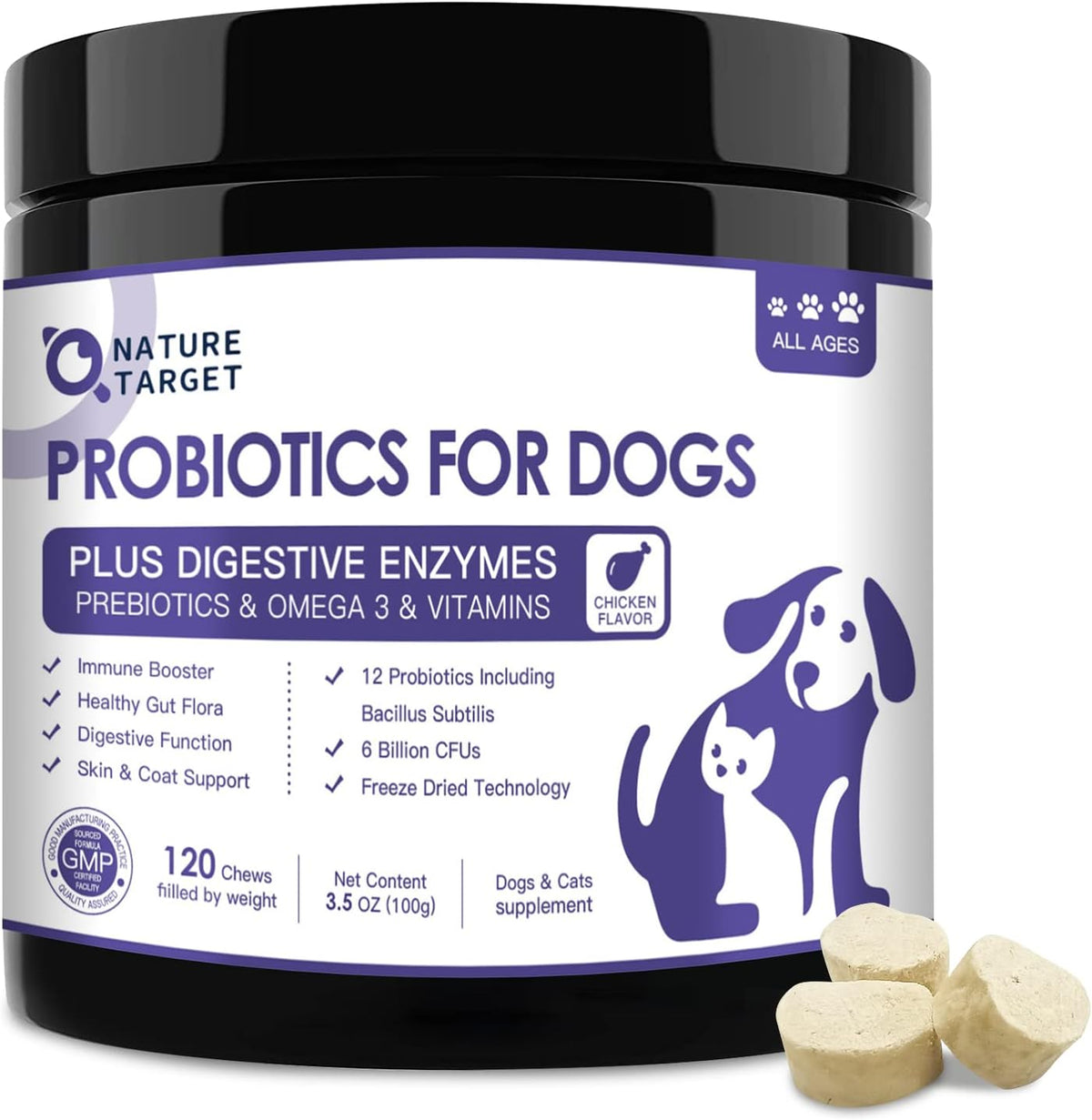 6 Billion Freeze Dried Probiotics for Dogs, 120 Bites