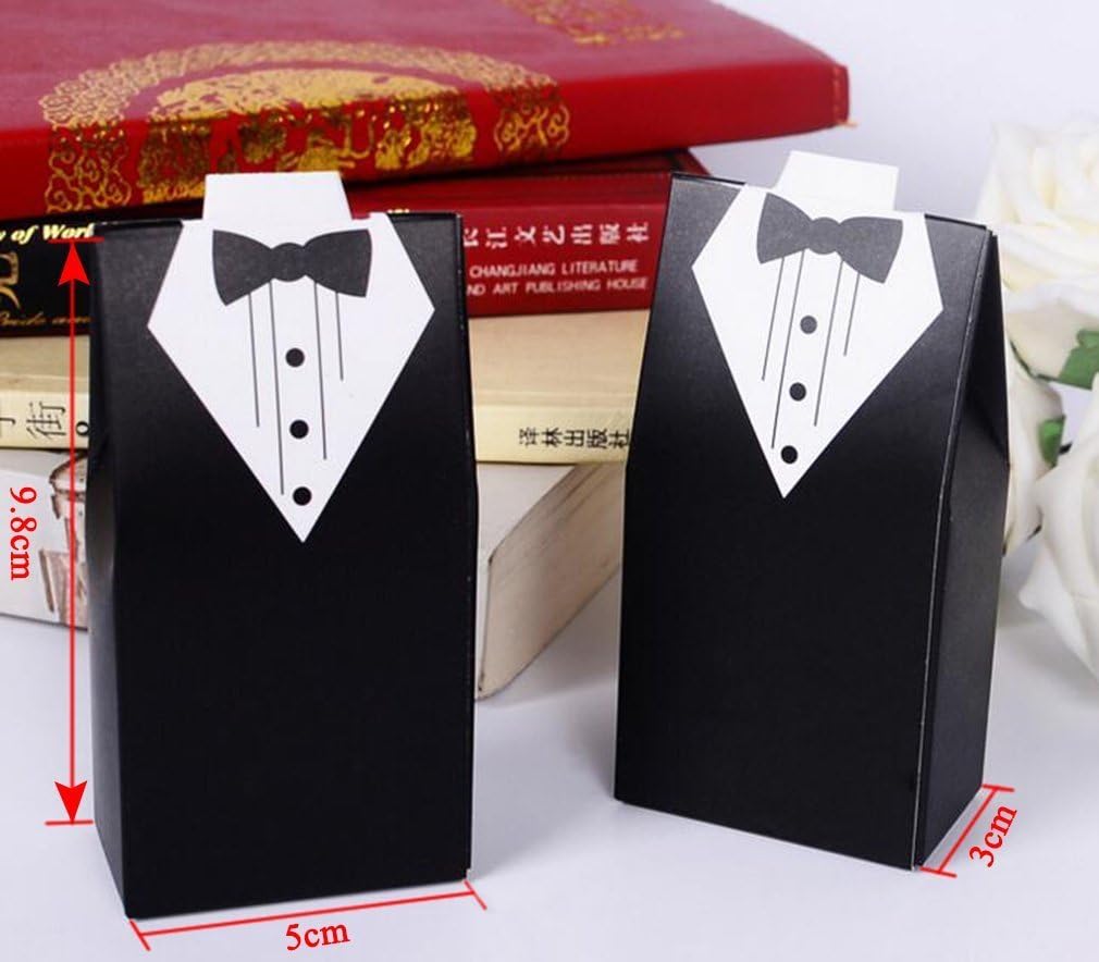 Wholesale Wedding Favors Wedding Party Favor Boxes Creative Tuxedo Dress Groom Bridal Candy Gift Box with Ribbon 100pcs