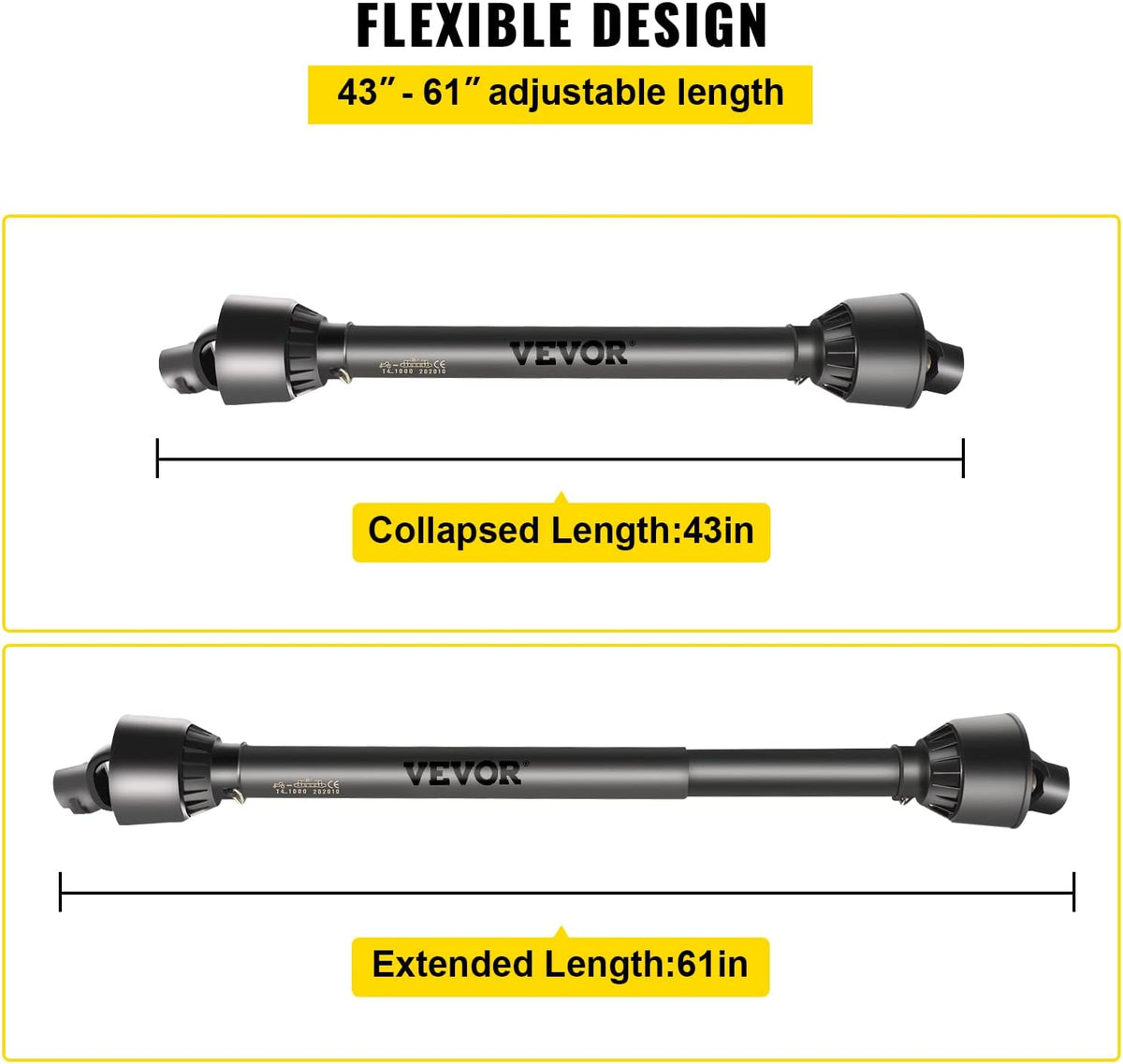 PTO Shaft 1-3/8" PTO Drive Shaft 6 Spline Tractor Round Implement End | For Finish Mower/Rotary Cutter/Wood Chipper