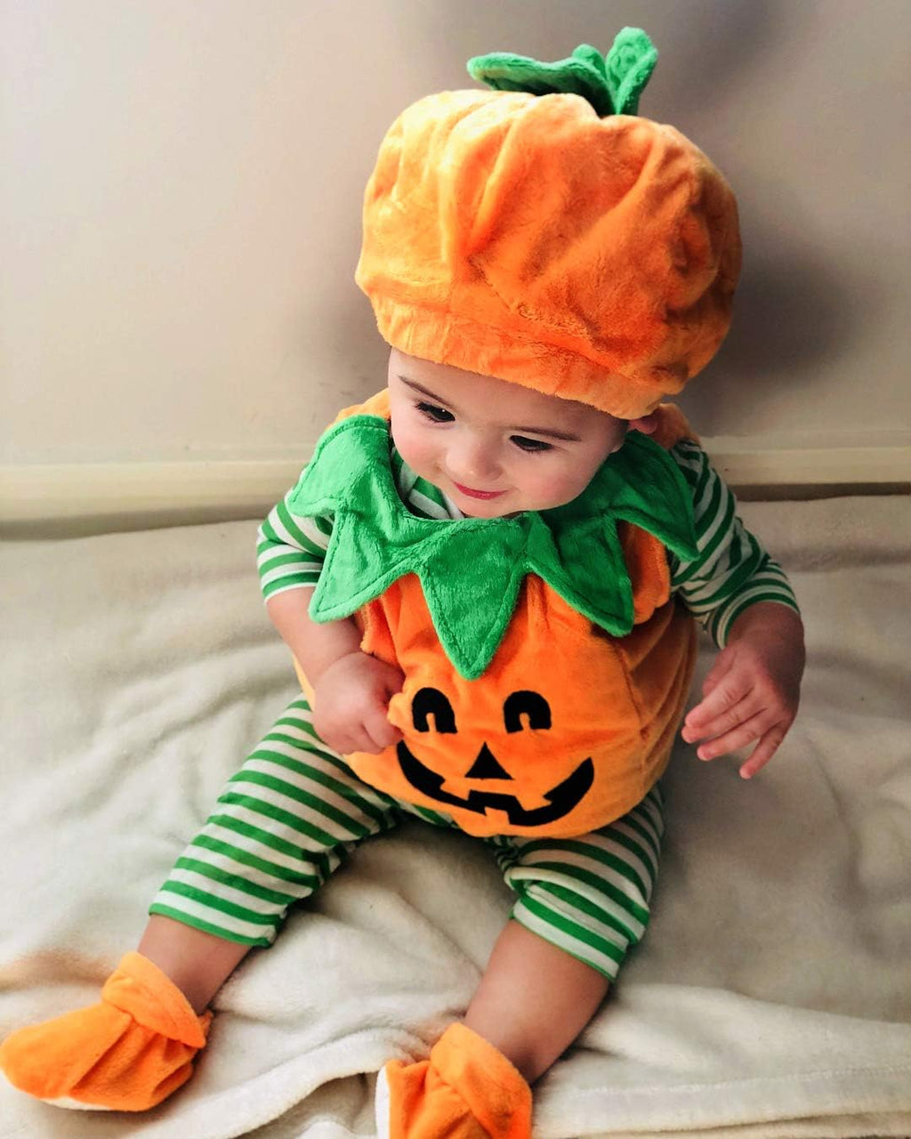 Toddler Baby Boy Girl Halloween Outfit Pumpkin Bodysuit Halloween Costumes Romper Tops Hat Footies