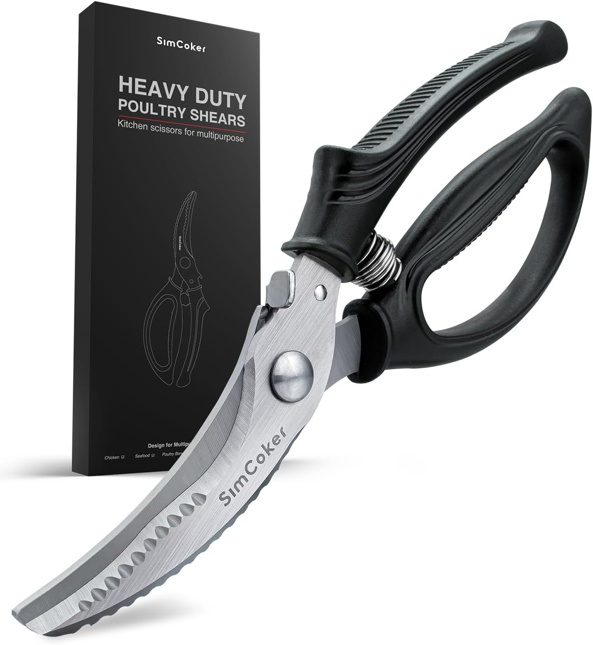 Poultry Shears, Heavy Duty Kitchen Shears With Anti-Slip Handle & Safety Lock, Poultry Scissors for Meat, Chicken