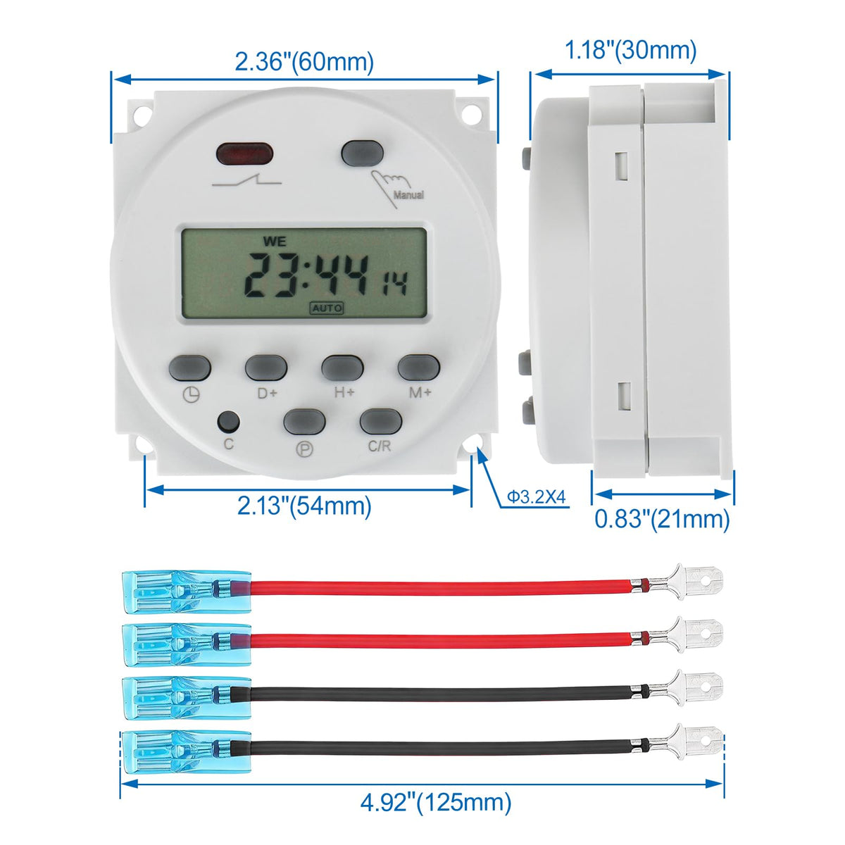BAOMAIN CN101A 220V Programmable Timer Switch,16A Relay with 4 Cables
