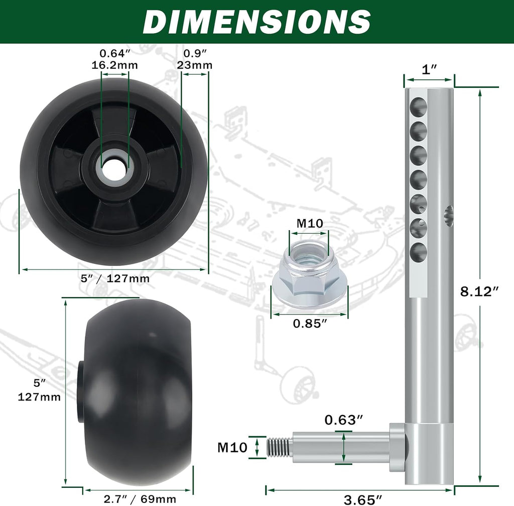 CheeMuii 4 Pack AM125172 Mower Deck Wheels & AM131288 AM131289 Deck Arm Kit
