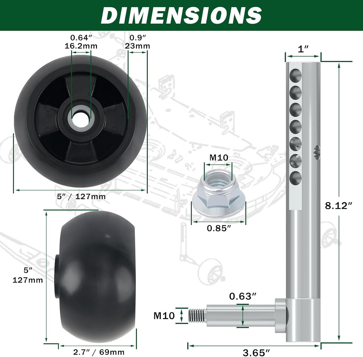 CheeMuii 4 Pack AM125172 Mower Deck Wheels & AM131288 AM131289 Deck Arm Kit