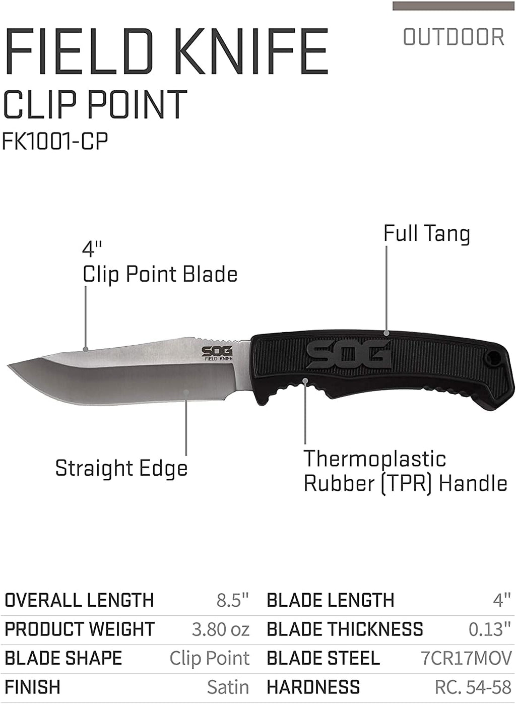 Survival Knife with Sheath - Field Knife Fixed Blade Knives 4 Inch Tactical Knife and Bushcraft Knife w/Full Tang