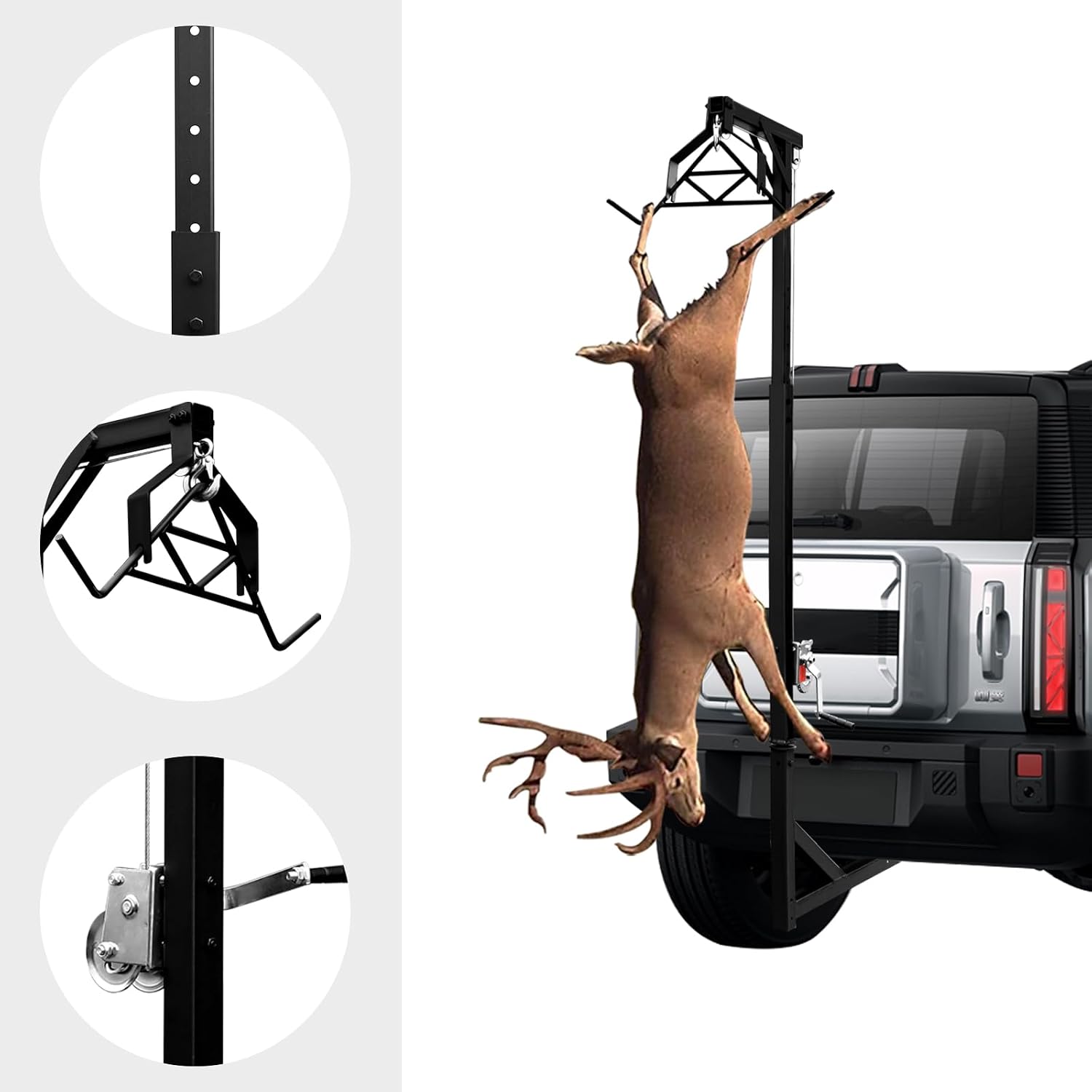 Truck Hitch Game Hunting Hoist, 600LB Big Game Hunting Deer Hoist Winch Lift Gambrel Complete Kit Hunting Safety