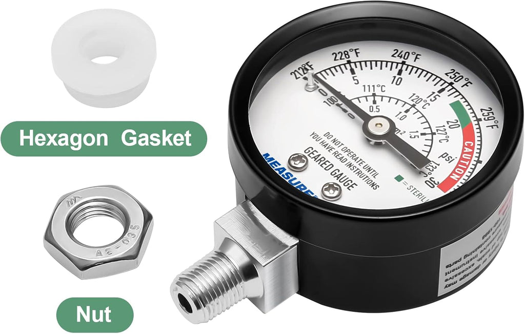 Black Steel Pressure Cooker Gauge, Pressure Canner Gauge, Steam Pressure Gauge, 2" Dial, Lower Mount, Including