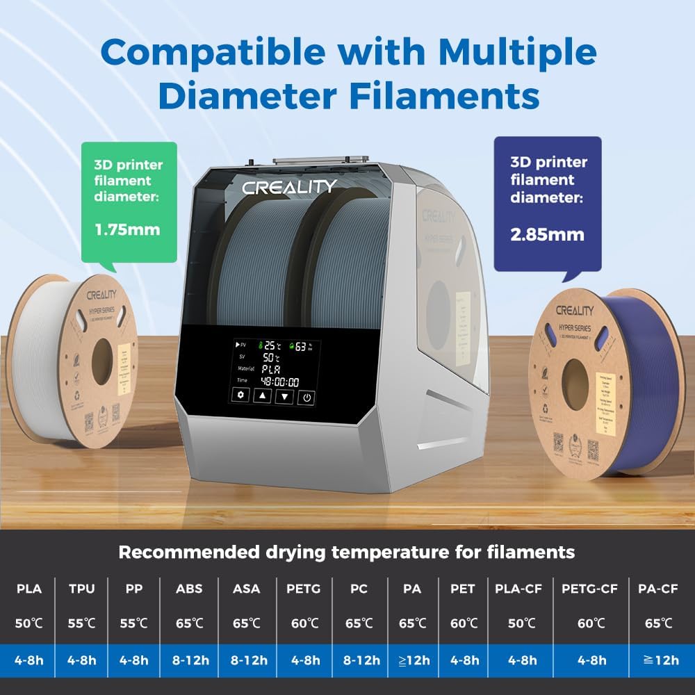 Space Pi Filament Dryer Plus, 2 Spool 3D Filament Storage Box | 360° Fast Heating Dry Box with LCD Screen, One-Key