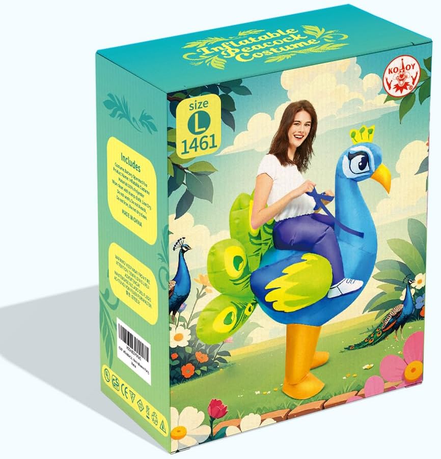Inflatable Costume for Adult,Peacock Halloween Costumes Air Blow up Costumes for Women Girls, Funny Ride on Peacock