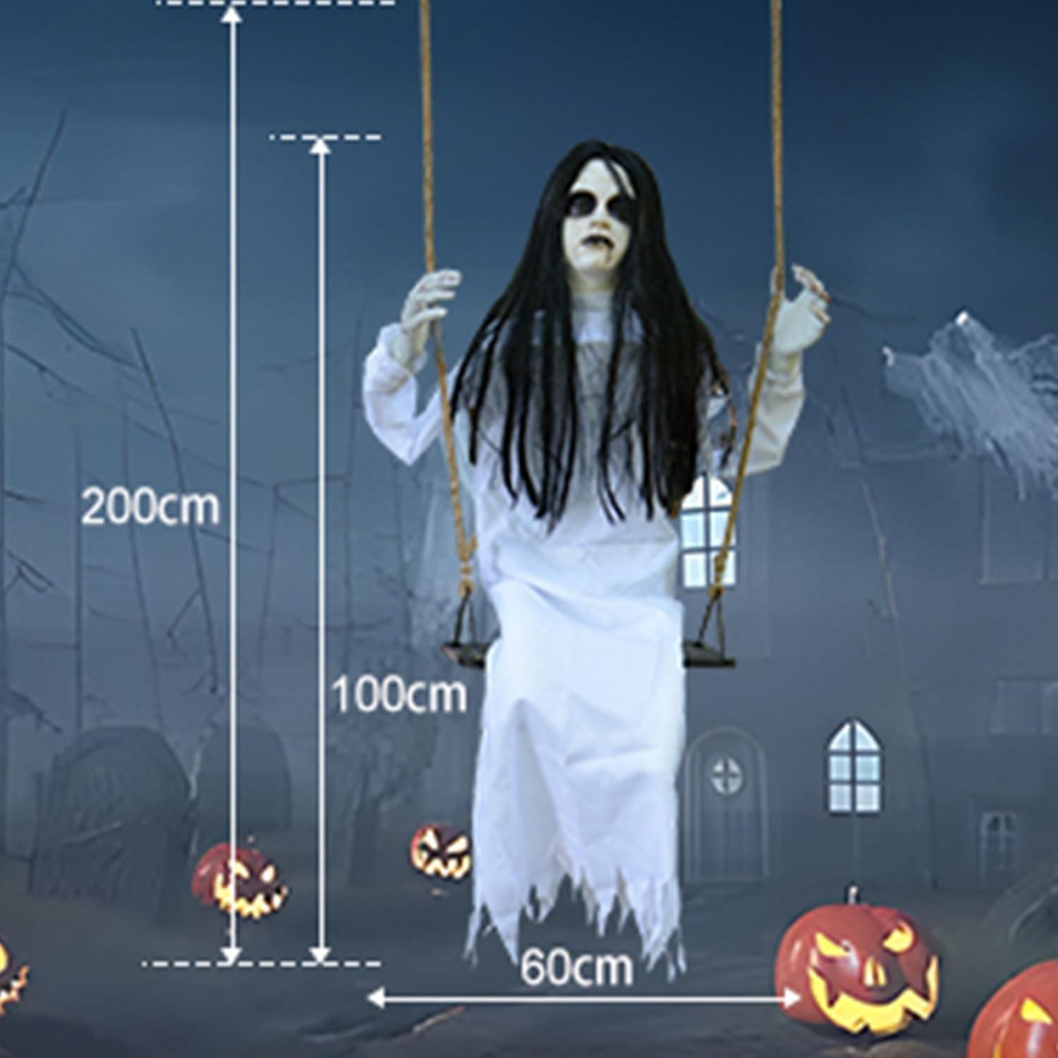 Halloween Decorations Props Hanging Swinging Girl with Creepy Expressions, Hanging Ghosts The Best Indoor and Outdoor