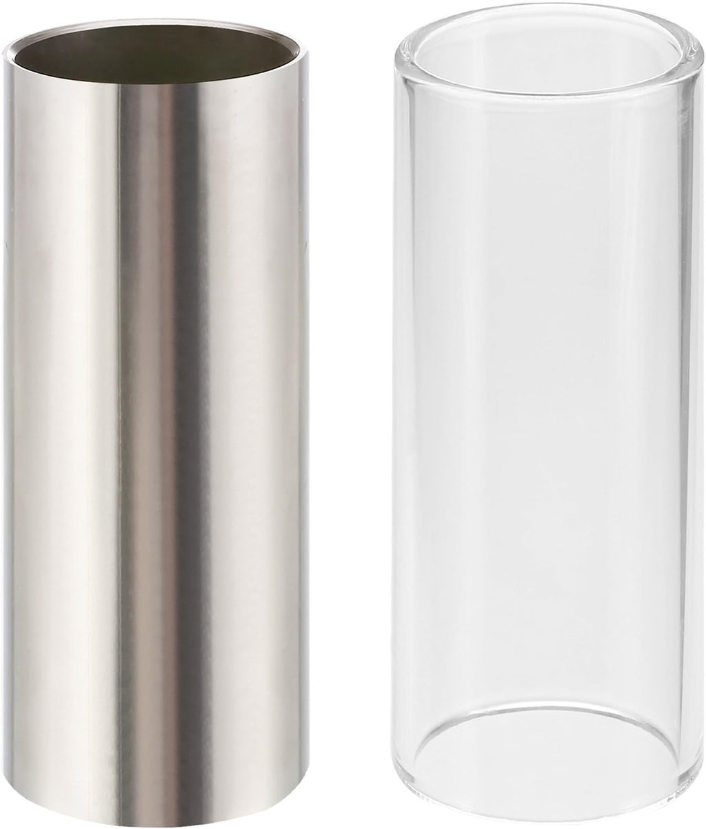 2 Pieces Glass Slide and Stainless Steel Guitar Slide Set | Glass and Metal Guitar Slide Ring, Slide Bar, Acoustic