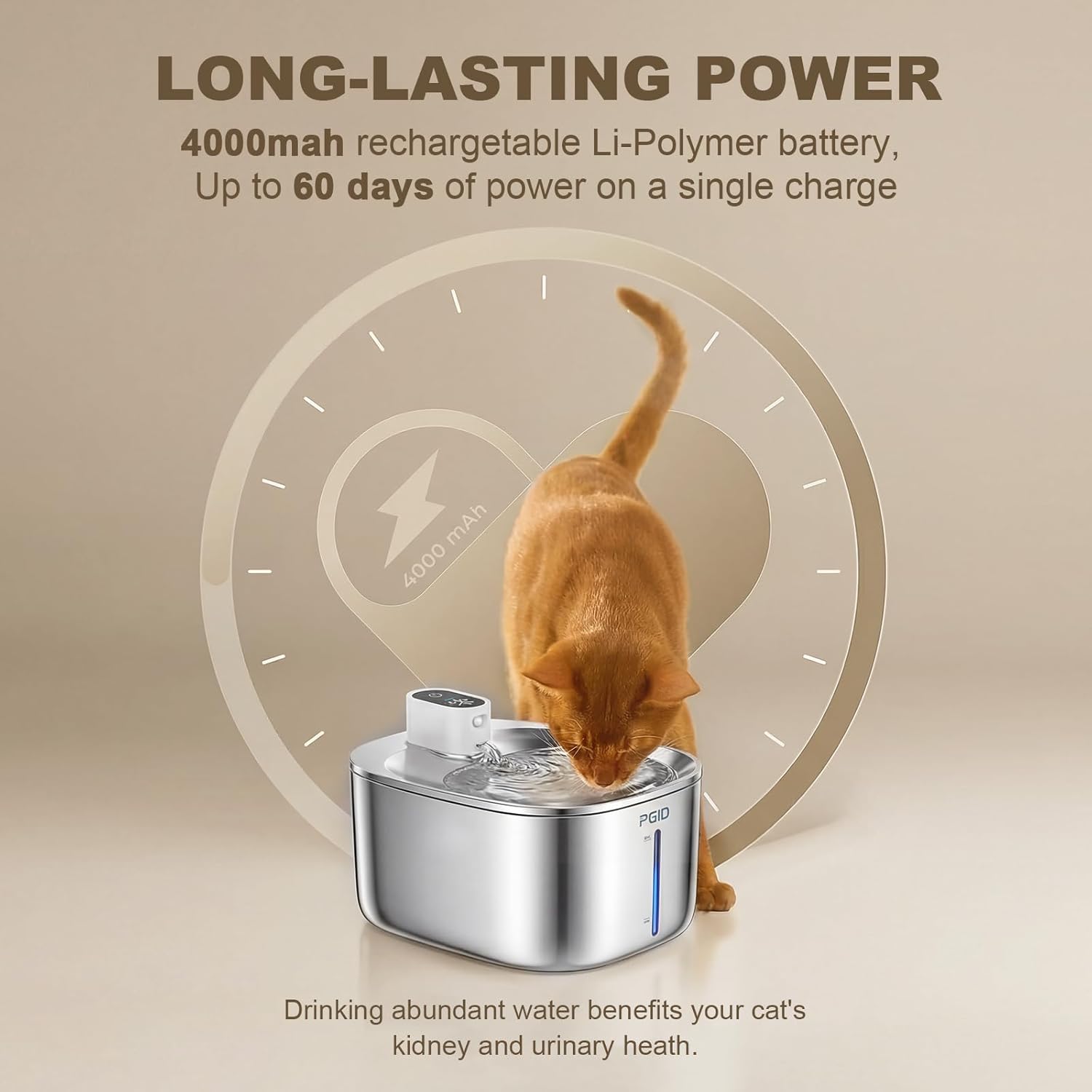 Wireless Cat Water Fountain Stainless Steel,4.2L Cordless Pet Fountains for Dringking,4000mah Battery Operated Cat