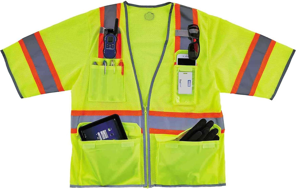 unisex adult Two-tone Hi-vis Class 3 Two Tone Hi Vis Surveyor Vest Zipper, Lime, Large-X-Large US