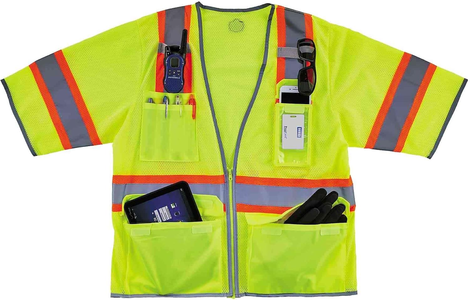 unisex adult Two-tone Hi-vis Class 3 Two Tone Hi Vis Surveyor Vest Zipper, Lime, Large-X-Large US