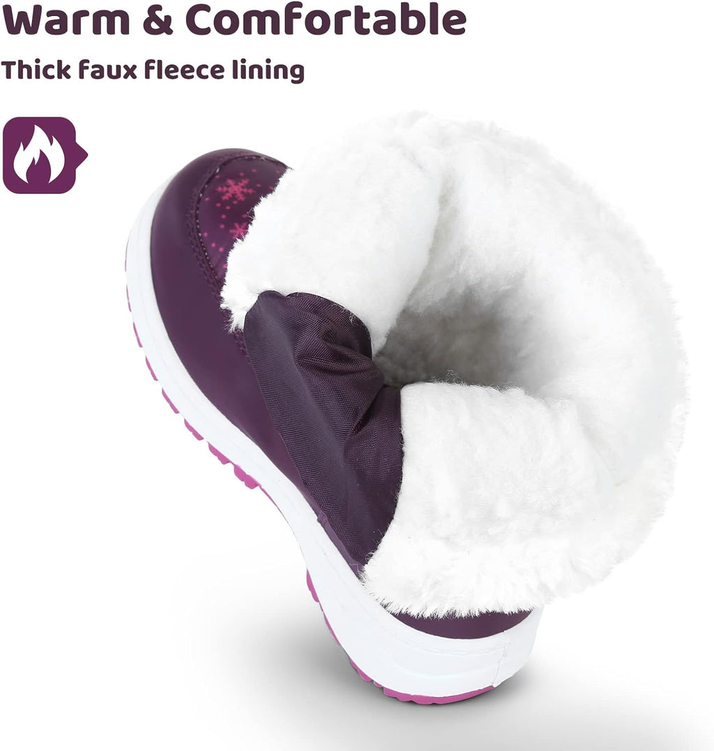 Kids Girls Insulated Fur Winter Warm Snow Boots Toddler/Little Kid | Water-Resistant,Side Zipper,Thick Warm