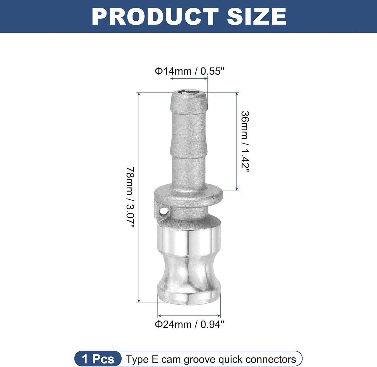 Aluminum Type E Cam Lock Fitting 1/2"x1/2" W/ 1.42" Hose Shank