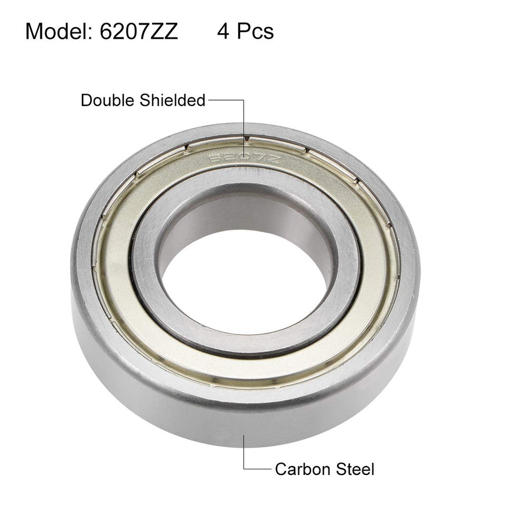 uxcell 6207ZZ Deep Groove Ball Bearings Z2 35mm X 72mm X 17mm Double Shielded Carbon Steel 4pcs