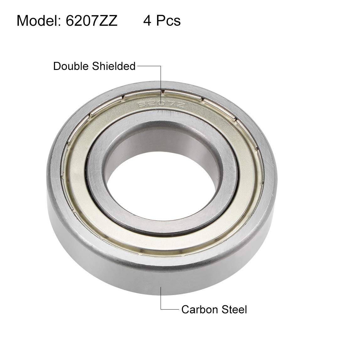 uxcell 6207ZZ Deep Groove Ball Bearings Z2 35mm X 72mm X 17mm Double Shielded Carbon Steel 4pcs