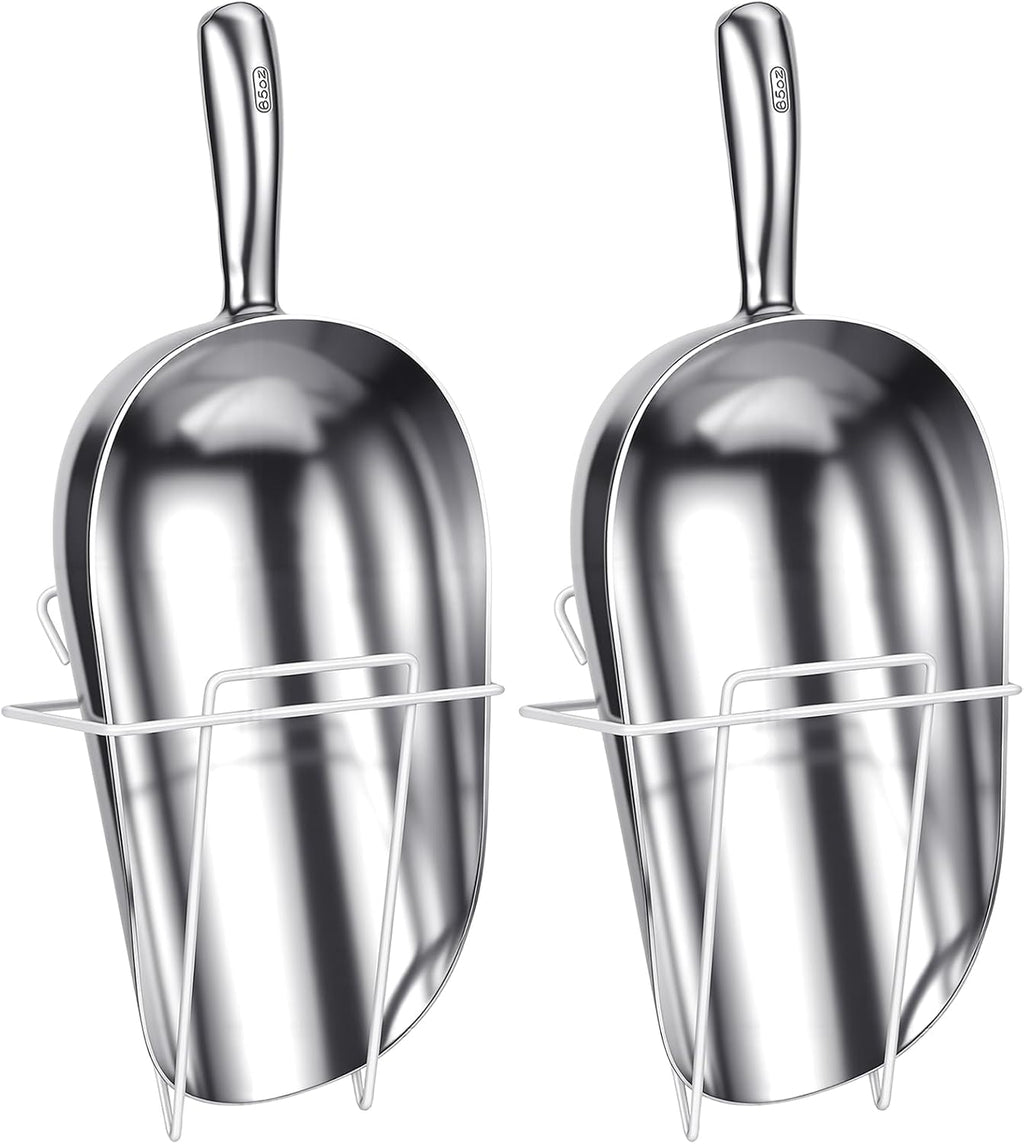 2 Set 85 oz Large Aluminum Ice Scoop with Holder, Metal Scooper