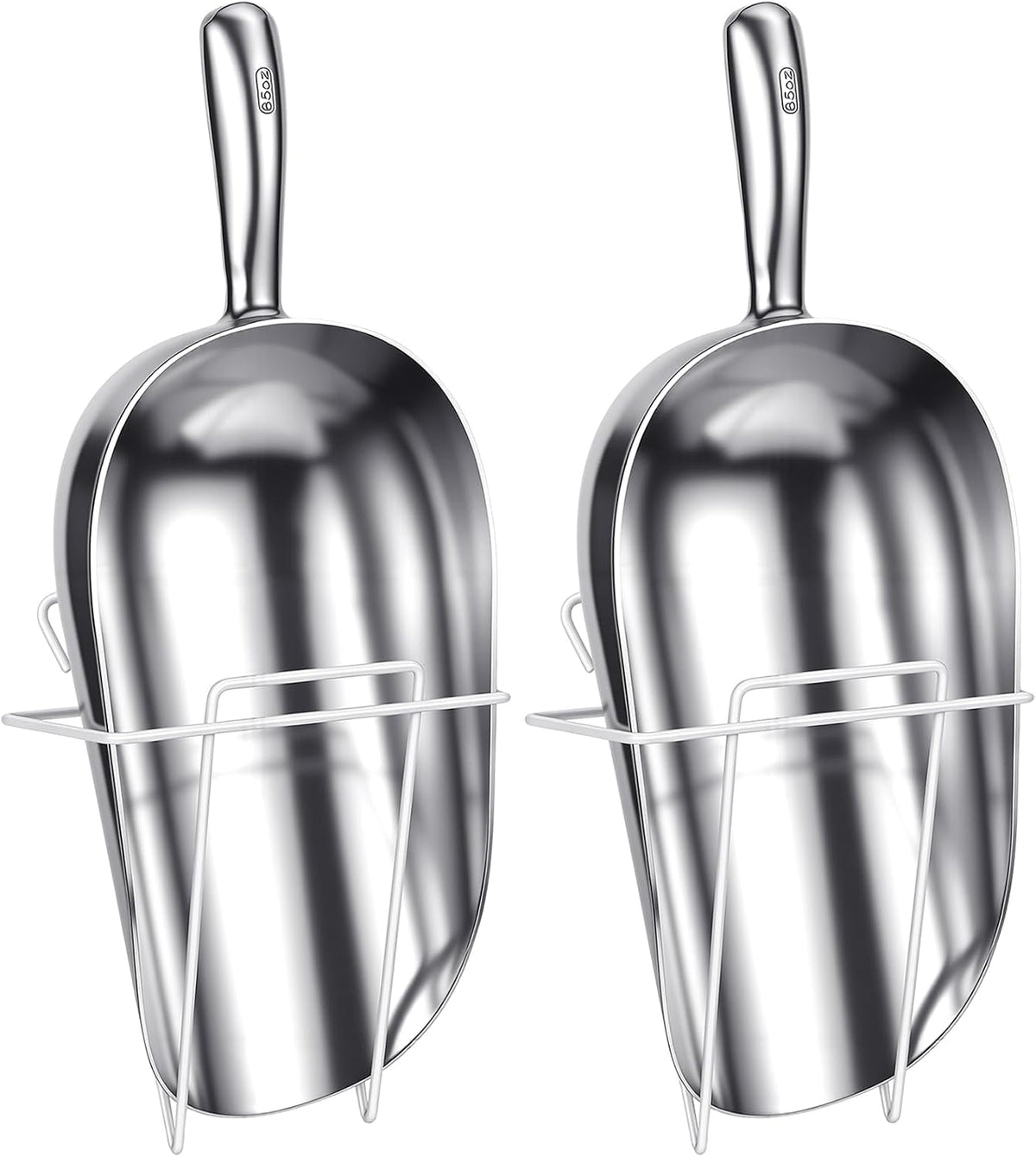 2 Set 85 oz Large Aluminum Ice Scoop with Holder, Metal Scooper