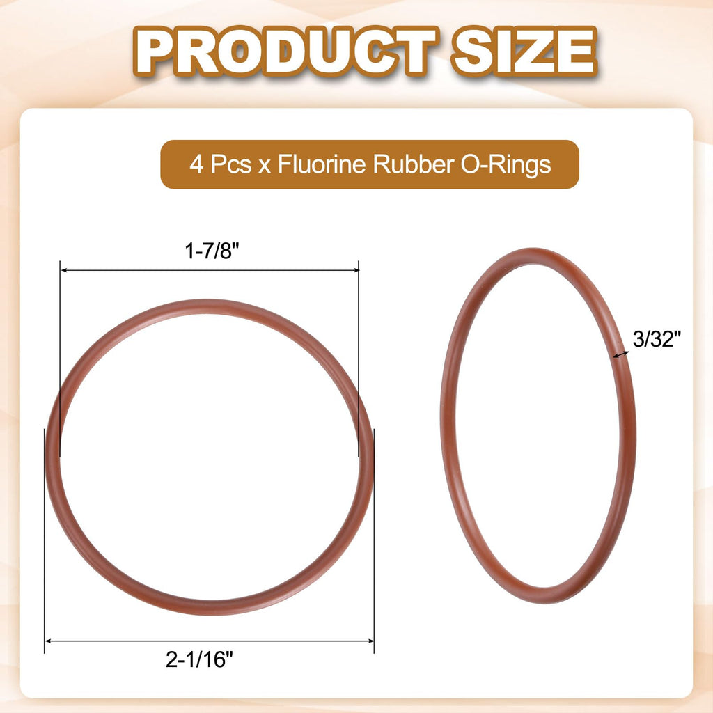 MECCANIXITY 4Pcs AS-134 O-Rings, 1-7/8" ID 2-1/16" OD 3/32" Width, Brown