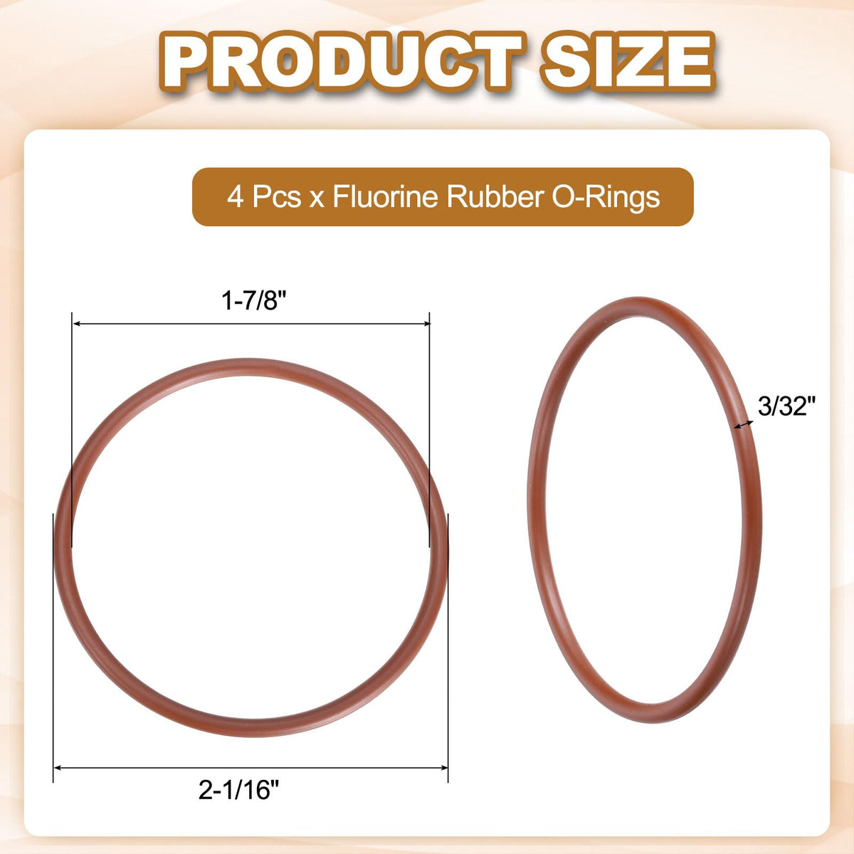 MECCANIXITY 4Pcs AS-134 O-Rings, 1-7/8" ID 2-1/16" OD 3/32" Width, Brown