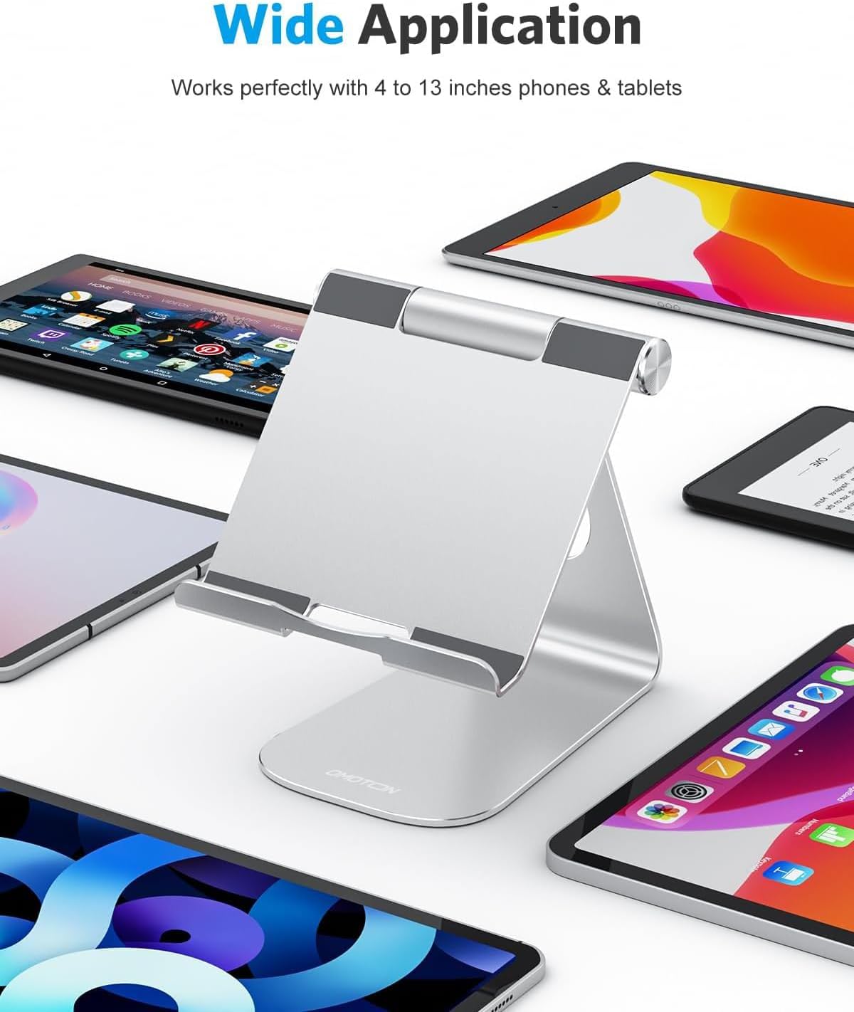 T1 Adjustable Tablet Stand for Desk, Aluminum Holder for iPad Silver