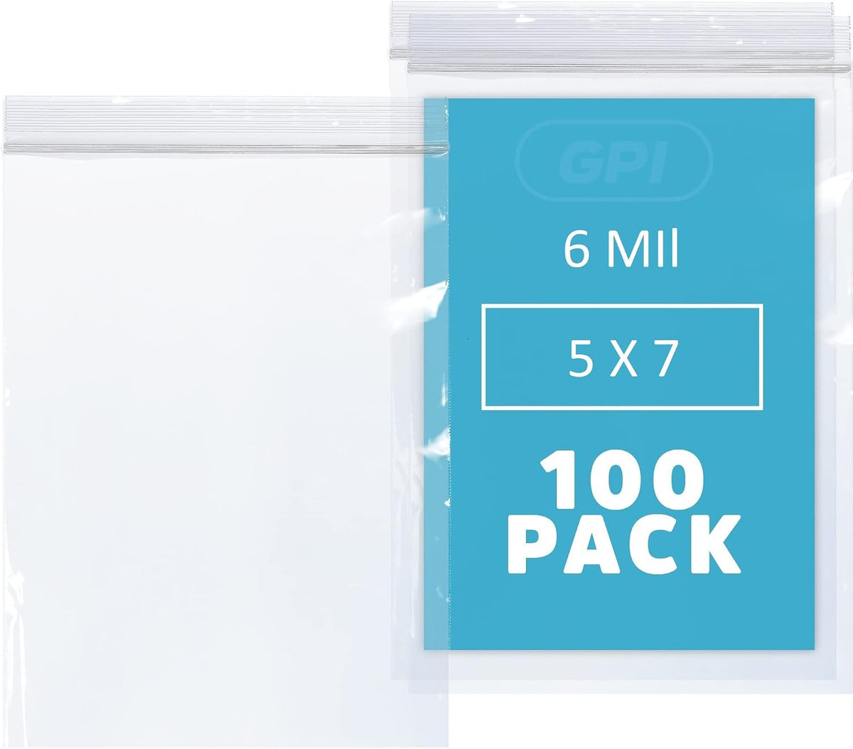 5" x 7" Zip Bags, 100 Pack, 6 Mil Extra Heavy Duty, Reclosable, GPI POLY