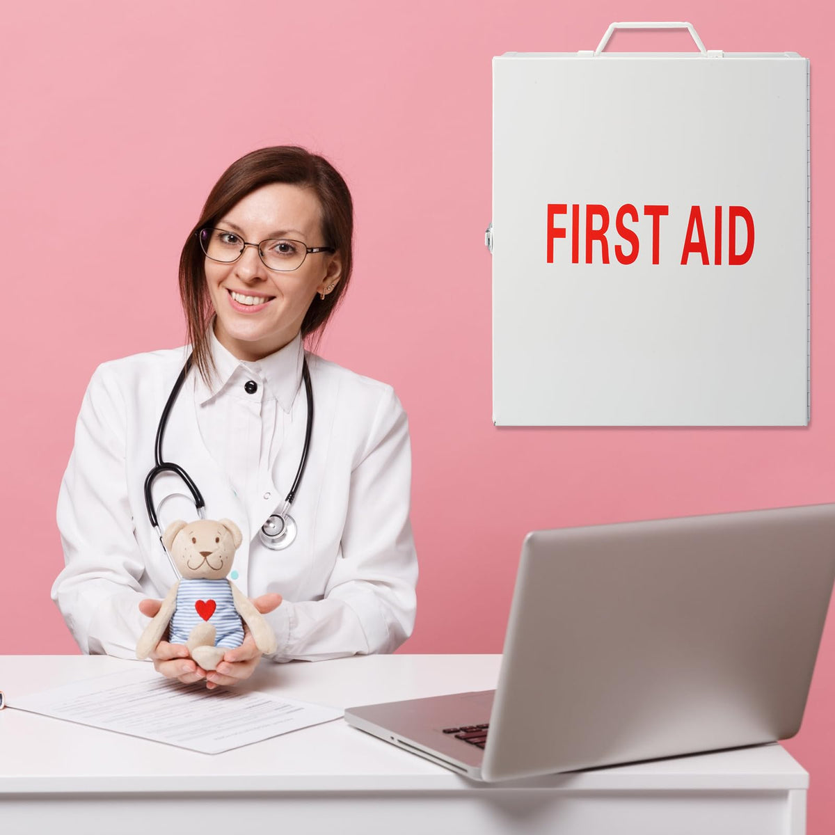 First Aid Kit with Lock 3 Shelf Wall Mount Medicine Cabinet White